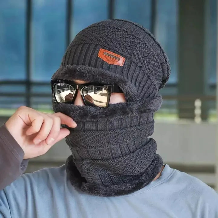 Unisex Woolen Beanie Cap Plus Wrap