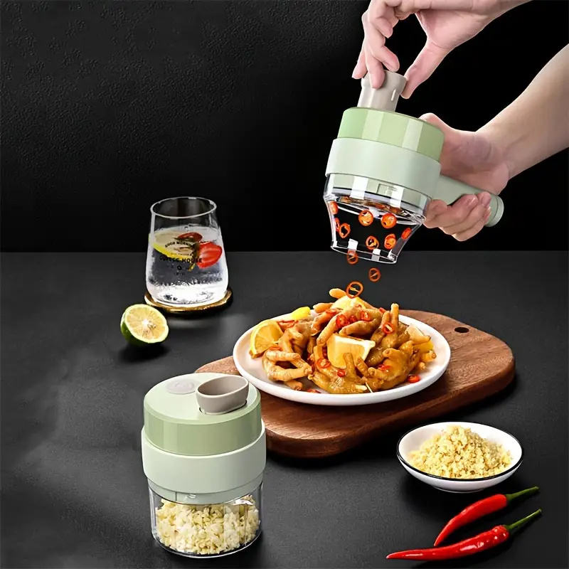 Multifunctional Handheld Usb Rechargeable 4 in 1 Vegetable Food Onion Chopper Cutter or Slicer