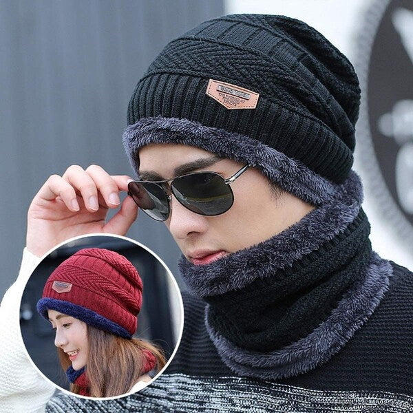 Unisex Woolen Beanie Cap Plus Wrap